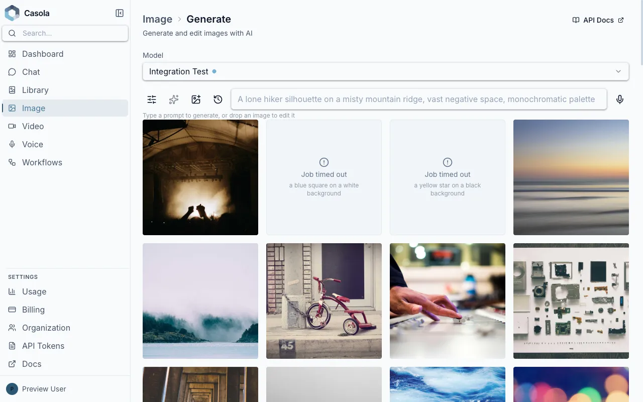 Image generation page with a completed image