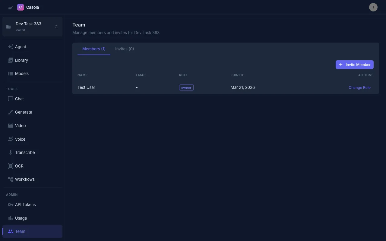 Team management page