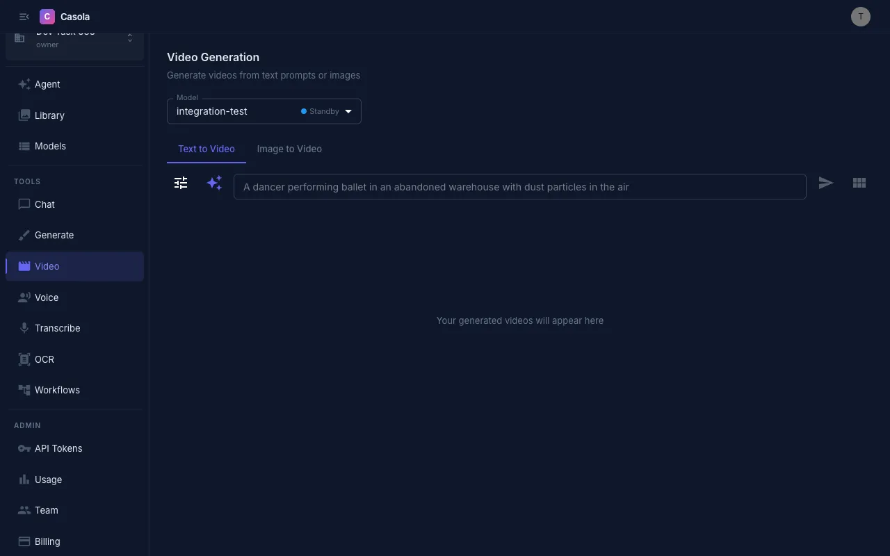 Video generation page