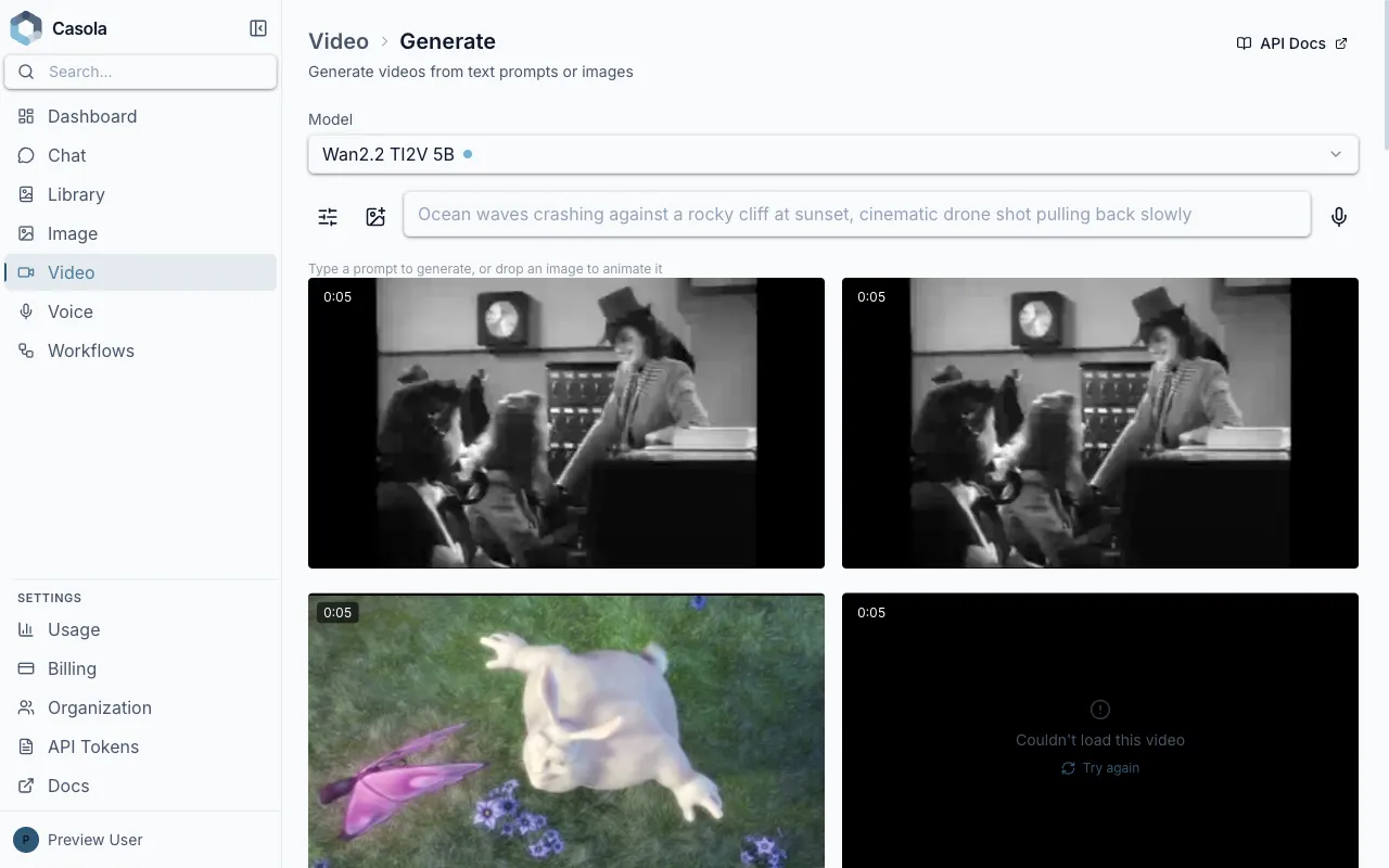 Video generation page